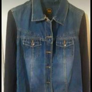 Vintage Route One Jean Jacket with Sweater Sleeves Size Large